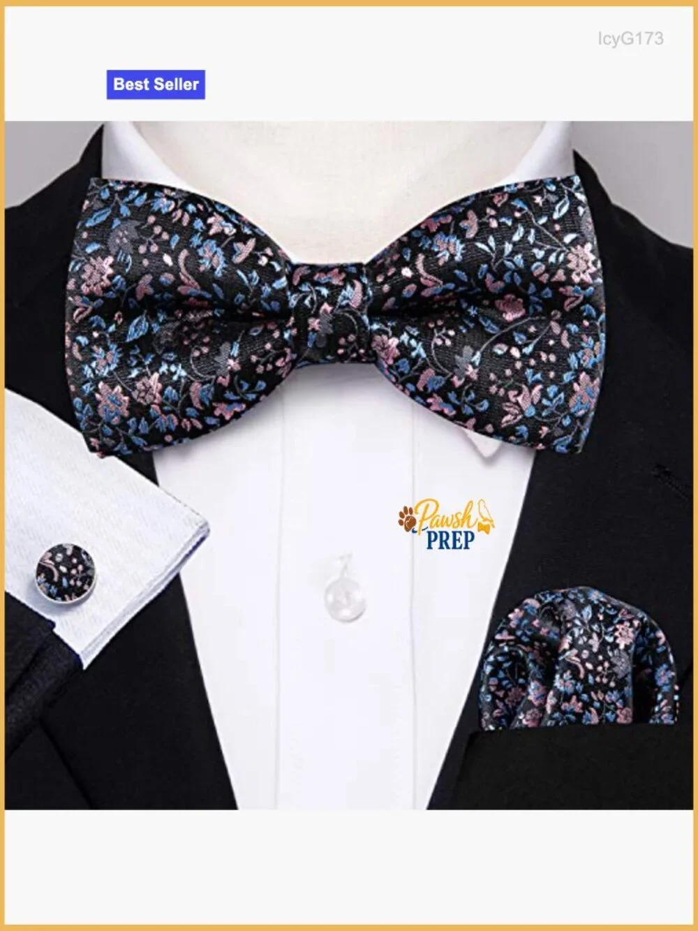 Men's Silk Bow Tie Set with Pocket Square and Cufflinks for Formal Events